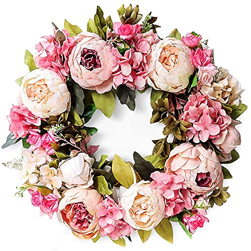 wenyujh Künstliche Blumenkranz Artificial Handgefertigt Blumen Deko Wandkranz Girlande Kunstpflanzen Hängen für Haustür Zuhause Hochzeit Decor Landschaftsbau (40cm, Pink) von wenyujh