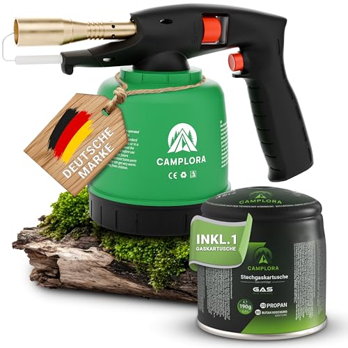 CAMPLORA Lötlampe inkl. 1 Stechkartusche 190g mit Piezozündung Lötbrenner Gasbrenner mit Kartusche Bunsenbrenner Werkstatt Gaslötkolben Brenner Abflammgerät gas blow torch bunsenbrenner küche von Camplora