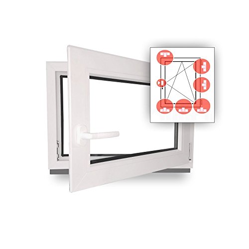 Fenster - Einbruchschutz - weiß - WK2/RC2 Sicherheitsbeschlag - BxH 100x60 cm - DIN Rechts + 4 Pilzköpfe - abschließbarer Fenstergriff - Wunschmaße möglich von werkzeugbilligercom