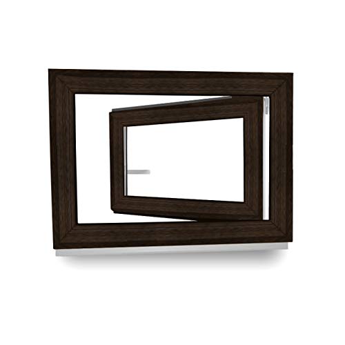 Kellerfenster - Fenster - Dreh- & Kippfunktion - innen Dark Oak/außen Dark Oak - BxH: 120 x 90 cm - 1200 x 900 mm - DIN Links - 2 fach Verglasung - 60 mm Profil von werkzeugbilligercom