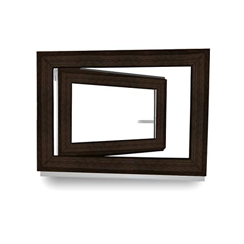 Kellerfenster - Fenster - Dreh- & Kippfunktion - innen Dark Oak/außen Dark Oak - BxH: 50 x 40 cm - 500 x 400 mm - DIN Rechts - 2 fach Verglasung - 60 mm Profil von werkzeugbilligercom