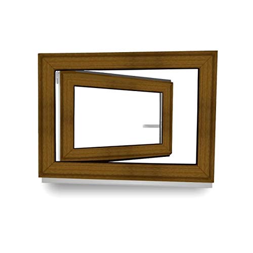 Kellerfenster - Fenster - Dreh- & Kippfunktion - innen Golden Oak/außen Golden Oak - BxH: 120 x 80 cm - 1200 x 800 mm - DIN Rechts - 2 fach Verglasung - 60 mm Profil von werkzeugbilligercom