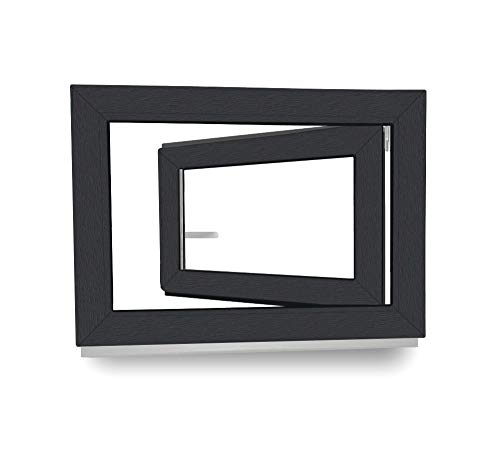 Kellerfenster - Fenster - Dreh- & Kippfunktion - innen anthrazit/außen anthrazit - BxH: 100 x 100 cm - 1000 x 1000 mm - DIN Links - 2 fach Verglasung - 60 mm Profil von werkzeugbilligercom