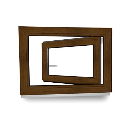 Kellerfenster - Fenster - Dreh- & Kippfunktion - innen nussbaum/außen nussbaum - BxH: 100 x 50 cm - 1000 x 500 mm - DIN Links - 2 fach Verglasung - 60 mm Profil von werkzeugbilligercom