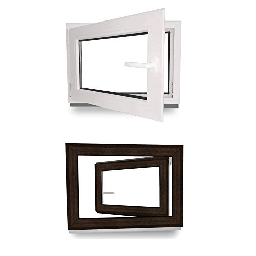Kellerfenster - Fenster - Dreh- & Kippfunktion - innen weiß/außen Dark Oak - BxH: 70 x 40 cm - 700 x 400 mm - DIN Rechts- 2 fach Verglasung - 60 mm Profil von werkzeugbilligercom