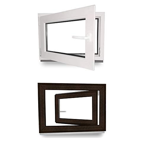 Kellerfenster - Fenster - Dreh- & Kippfunktion - innen weiß/außen Dark Oak - BxH: 80 x 90 cm - 800 x 900 mm - DIN Links - 2 fach Verglasung - 60 mm Profil von werkzeugbilligercom