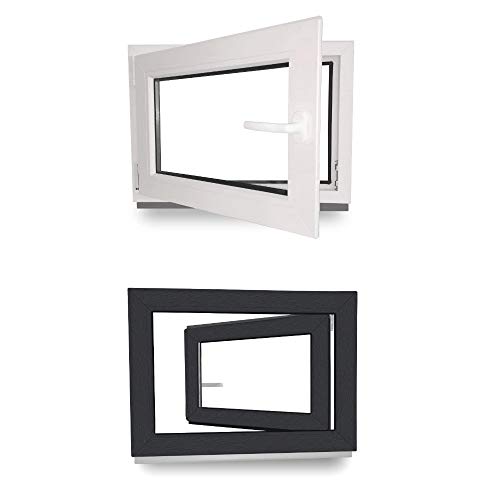 Kellerfenster - Fenster - Dreh- & Kippfunktion - innen weiß/außen anthrazit - BxH: 100 x 80 cm - 1000 x 800 mm - DIN Links - 2 fach Verglasung - 60 mm Profil von werkzeugbilligercom