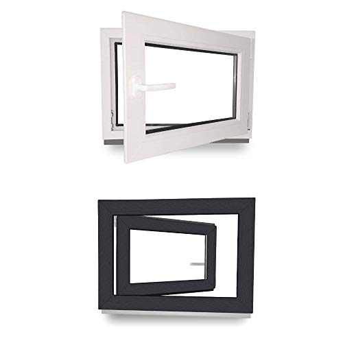 Kellerfenster - Fenster - Dreh- & Kippfunktion - innen weiß/außen anthrazit - BxH: 80 x 80 cm - 800 x 800 mm - DIN Rechts - 2 fach Verglasung - 60 mm Profil von JeCo