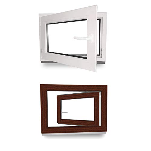 Kellerfenster - Fenster - Dreh- & Kippfunktion - innen weiß/außen mahagoni - BxH: 90 x 70 cm - 900 x 700 mm - DIN Links - 2 fach Verglasung - 60 mm Profil von werkzeugbilligercom