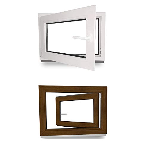 Kellerfenster - Fenster - Dreh- & Kippfunktion - innen weiß/außen nussbaum - BxH: 100 x 70 cm - 1000 x 700 mm - DIN Links - 2 fach Verglasung - 60 mm Profil von werkzeugbilligercom