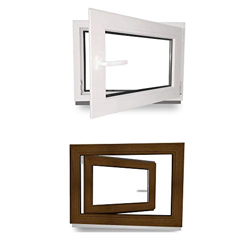 Kellerfenster - Fenster - Dreh- & Kippfunktion - innen weiß/außen nussbaum - BxH: 80 x 100 cm - 800 x 1000 mm - DIN Rechts - 2 fach Verglasung - 60 mm Profil von werkzeugbilligercom