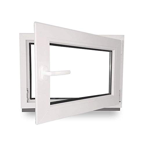 Kellerfenster - Fenster - Dreh- & Kippfunktion - innen weiß/außen weiß - BxH: 120 x 70 cm - 1200 x 700 mm - DIN Rechts - 2 fach Verglasung - 60 mm Profil von werkzeugbilligercom