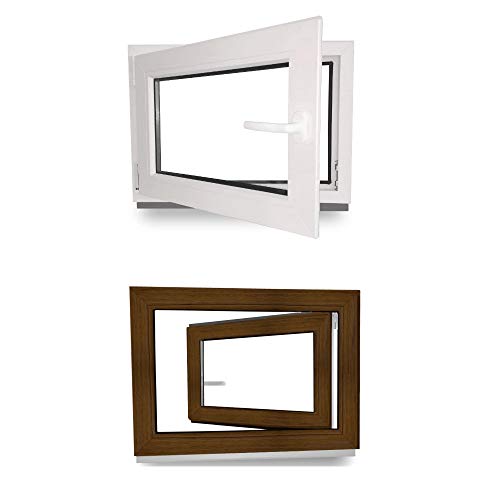 Kellerfenster - Kunststoff - Fenster - innen weiß/außen nussbaum - BxH: 100 x 50 cm - 1000 x 500 mm - DIN Rechts - 2 fach Verglasung - 60 mm Profil von werkzeugbilligercom