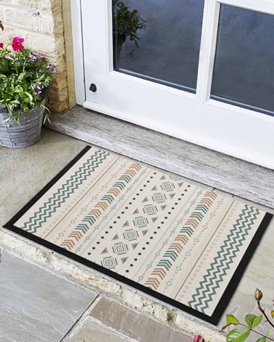 Absorbierend Fussmatte Boho Abstrakt Modern Stilvoll Gestreift Böhmisches Einfaches Muster Beige Eingangsmatte Strapazierfähige Schmutzfangmatte Wetterfest Fußmatte Innen Für Flur 40×60Cm von wesdfrrrrt