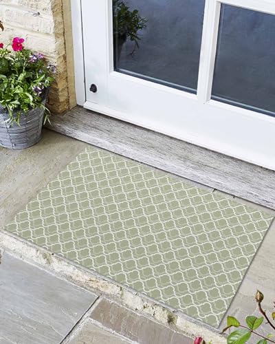 Badematte Abstraktes Geometrisches Marokkanisches Muster Salbeigrün Fussabstreifer rutschfeste Willkommen Fußmatte Strapazierfähige Schuhmatte Für Außen Büro 40×60Cm von wesdfrrrrt