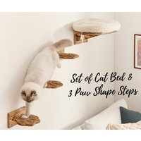 Großes An Der Wand Befestigtes Schwimmendes Katzen-Sitzbett Mit Kissen Und Pfotenform-Schritten - Massivholz-Katzenschläferregal Schwimmende von weselldream