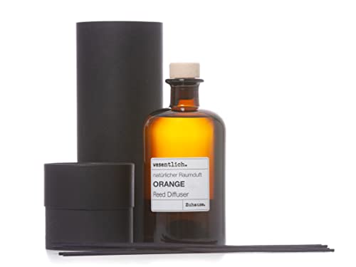 Reed Diffuser Raumduft Orange (400ml) inkl. 7 Kapillarstäbchen - dekorativer Raumduft von wesentlich. in der Apothekerflasche von wesentlich.