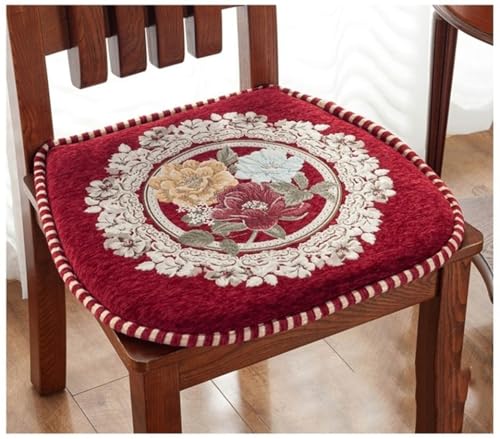 wesjmkh Küchensitzkissen, 1/2/4er-Pack Esszimmerstuhlkissen, Esszimmerstuhlpolster Im Europäischen Stil, Anti-Rutsch-Polster Mit Bändern(Wine red,44 * 42(4PACKS)) von wesjmkh