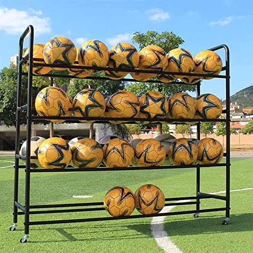 whalebee Basketball Ballregal 4 Ebenen 5 Ebenen Ball Aufbewahrung Regal Schwarz Weiß Standing Rack Mit Rädern, Großes Fassungsvermögen Länge 123cm 140cm Für Sporthallen, Schulen Und Sportsclubs von whalebee