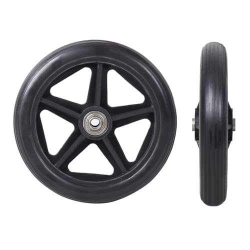 whalebee Ersatz Rollstuhl Vorderräder 2 Stück 6 Zoll Verschleißfester Vollreifen PVC Achsbreite 4cm Ersatzrollen Für Rollstuhlräder, Rutschhemmend Mit Lager Und Achse, Langlebig Nutzung(Black) von whalebee