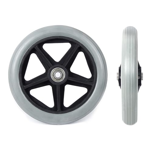 whalebee Ersatz Rollstuhl Vorderräder 2 Stück 6 Zoll Verschleißfester Vollreifen PVC Achsbreite 4cm Ersatzrollen Für Rollstuhlräder, Rutschhemmend Mit Lager Und Achse, Langlebig Nutzung(Gray) von whalebee