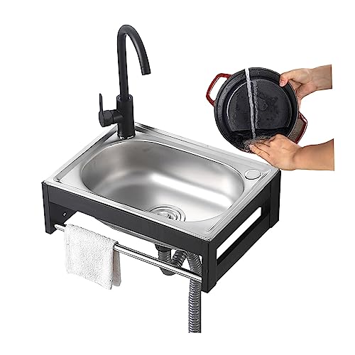 whalebee Küchenspüle Mit Filter Und Kanalisation, Wandhängendes Edelstahlspüle Spülbecken Für Außen Innen Restaurant, Gewerbe-spülbecken Mit Heiß Und Kalt Wasserhahn, Zum Waschen Von Gemüse von whalebee
