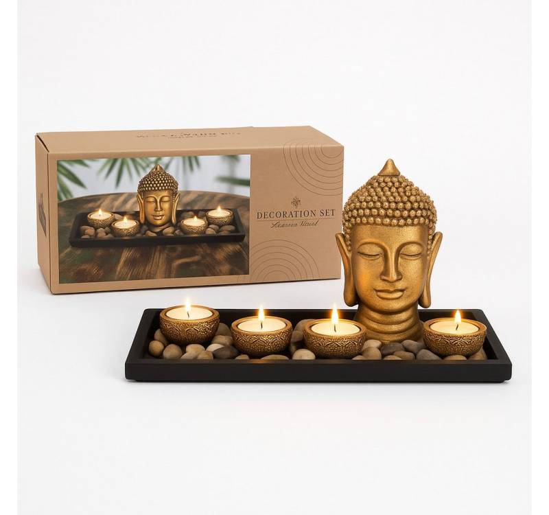 what the shop Dekoobjekt Buddha Deko Set – Schwarzer Holzteller mit 4 Teelichtern & Deko, Harmonie & Stil für dein Zuhause what the shop Dekoobjekt Buddha Deko Set – Schwarzer Holzteller mit 4 Teelichtern & Deko, Harmonie & Stil für dein Zuhause von what the shop