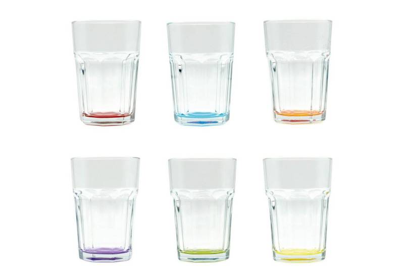 what the shop Gläser-Set Caipirinha Cocktailglas, farbiger Boden, transparent 300ml 6 Stück von what the shop