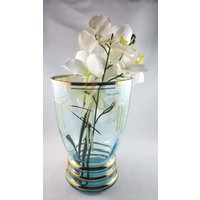 Wunderschöne Blaue Vergoldet Glas Blumenvase von whatadishcollection