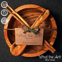 What The Art® Olive Wood «Buddha Bowl Tokyo» | Set Olivenholz Schale + Löffel Essstäbchen Handarbeit Müslischale - Suppenschale von whattheartolivewood