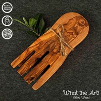 What The Art® Olive Wood «Flat Servidor» | Olivenholz Salathände Handarbeit 18 X 8 cm Salatbesteck - Besteckset Küchenhelfer von whattheartolivewood