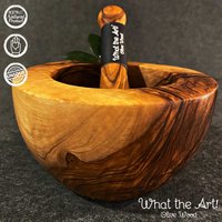 What The Art® Olive Wood «Le Conique» | Olivenholz Mörser + Stößel Handarbeit Gewürzmörser - Kräutermörser Küchenmörser Stampfer von whattheartolivewood