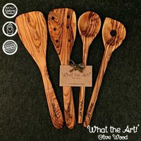 What The Art® Olive Wood «The Chef» Gr. M | Set Olivenholz Kochbesteck 4 Teilig Handarbeit 30 cm Kochutensilien - Küchenutesilien von whattheartolivewood