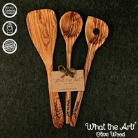 What The Art® Olive Wood «The Chef» Gr. S | Set Olivenholz Kochbesteck 3 Teilig Handarbeit 30 cm Kochutensilien - Küchenutesilien von whattheartolivewood
