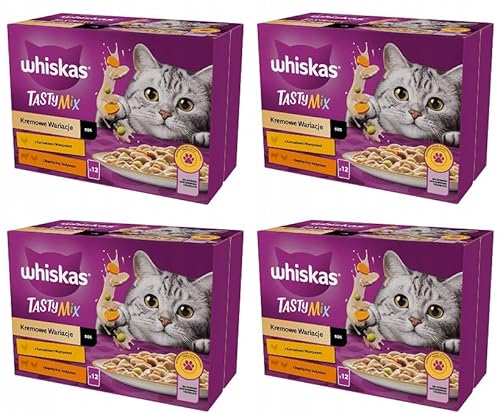 WHISKAS Adult 1+ Tasty Mix Cremige Variationen Katzennassfutter im Beutel mit Huhn, Lamm und Pute in Sauce 4 x 12 x 85 g Beutel im Karton von whiskas