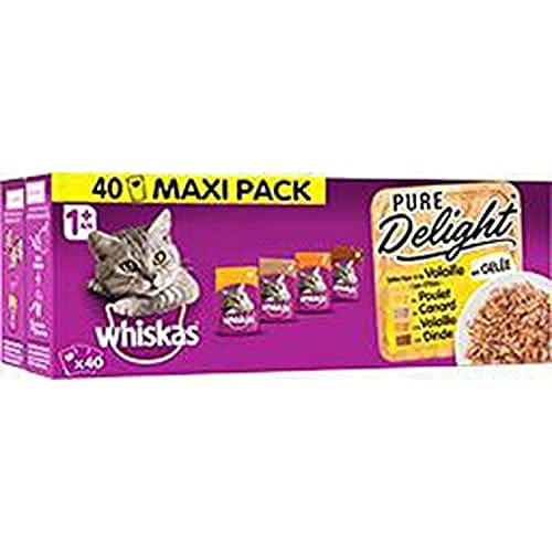 WHISKAS Katzenfutter – 40 Beutel Frische 85 g – Nassfutter für Katzen in Gelee – Huhn/Truthahn/Ente/Geflügel – Pure Delight – Vollnahrung & ausgewogenes Futter mit natürlichen Inhaltsstoffen WHISKAS Katzenfutter – 40 Beutel Frische 85 g – Nassfutter für Katzen in Gelee – Huhn/Truthahn/Ente/Geflügel – Pure Delight – Vollnahrung & ausgewogenes Futter mit natürlichen Inhaltsstoffen von whiskas