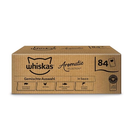 WHISKAS Aromatic Selection Multipack Katzennassfutter 1+, 84x85g - 4 Geschmacksrichtungen: Schwein, Huhn, Lachs, Meeresfisch in Sauce WHISKAS Aromatic Selection Multipack Katzennassfutter 1+, 84x85g - 4 Geschmacksrichtungen: Schwein, Huhn, Lachs, Meeresfisch in Sauce von whiskas