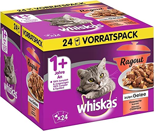 Whiskas 1 + Katzenfutter Ragout – Klassische Auswahl in Gelee – Hochwertiges Nassfutter mit wichtigen Inhaltsstoffen – 2 x 24 Portionsbeutel à 85g Whiskas 1 + Katzenfutter Ragout – Klassische Auswahl in Gelee – Hochwertiges Nassfutter mit wichtigen Inhaltsstoffen – 2 x 24 Portionsbeutel à 85g von whiskas
