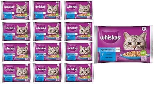 Whiskas Adult 1+ Fisch-Auswahl in Gelee mit Lachs und Thunfisch, 52 Portionsbeutel, 13x4x85g, Hochwertiges Nassfutter für ausgewachsene Katzen von whiskas