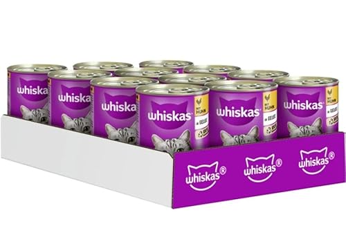 Whiskas Adult 1+ Katzenfutter Nassfutter mit Huhn in Gelee, 12 Dosen (12 x 400g) von whiskas