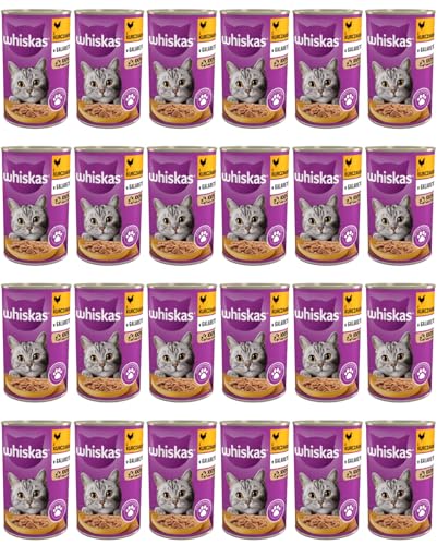 Whiskas Adult 1+ Katzenfutter Nassfutter mit Huhn in Gelee, 24 Dosen (24 x 400g) von whiskas