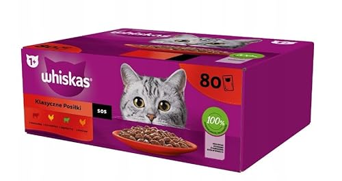 Whiskas Adult 1+ Katzennassfutter Klassische Auswahl in Sauce, 80x85g Mega Pack – Hochwertiges Nassfutter für ausgewachsene Katzen von whiskas