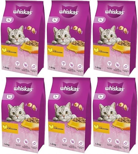 Whiskas Adult 1+ Katzentrockenfutter mit Huhn, 6 Beutel, 6x1,4kg – Hochwertiges Trockenfutter für ausgewachsene Katzen ab 1 Jahr- unterschiedliche Produktverpackungen erhältlich von whiskas