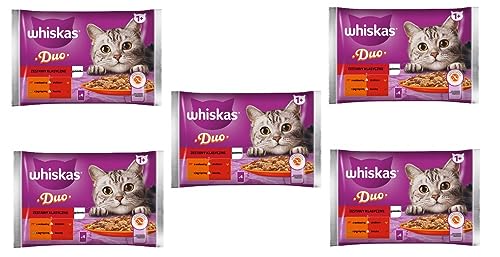 Whiskas Adult 1+ Nassfutter für Katzen Duo Classic Combos in Gelee mit Lamm und Ente, mit Rind und Geflügel 20 Portionsbeutel, 5x4x85g, Hochwertiges Nassfutter für ausgewachsene Katzen von whiskas