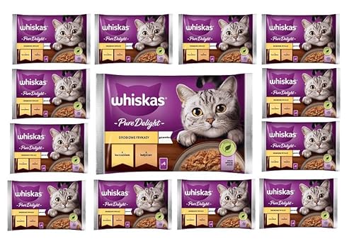 Whiskas Adult 1+ Pure Delight Geflügel Ragout in Gelee mit Huhn und Truthahn Katzennassfutter 52 Portionsbeutel, 13x4x85g, Hochwertiges Nassfutter für ausgewachsene Katzen von whiskas