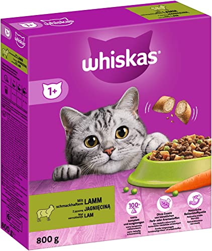 Whiskas Adult 1+ Trockenfutter Lamm, 5x800g (5 Packungen) - Katzentrockenfutter für erwachsene Katzen - unterschiedliche Produktverpackungen erhältlich von whiskas