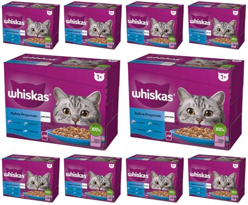 Whiskas Adult Katzenfutter nass Multipack Fisch Auswahl in Gelee 120 Portionsbeuteln (10-er Pack) von whiskas