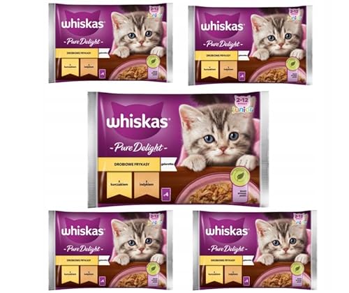 Whiskas Junior Pure Delight Geflügel Ragout in Gelee Katzennassfutter Huhn und Truthahn 20 Portionsbeutel, 5x4x85g – Hochwertiges Katzenfutter nass, für heranwachsende Katzen von 2 bis 12 Monaten von whiskas