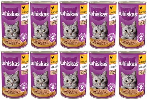Whiskas Katzenfutter Nassfutter Adult 1+ mit Huhn in Soße, 10 Dosen (10 x 400g) von Whiskas