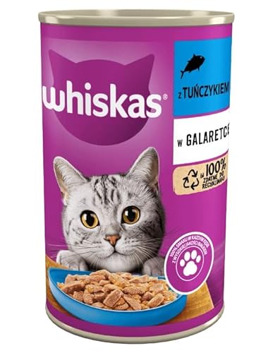 Whiskas Katzenfutter Nassfutter Adult 1+ mit Thunfisch in Gelee, 12 Dosen (12 x 400g) von whiskas